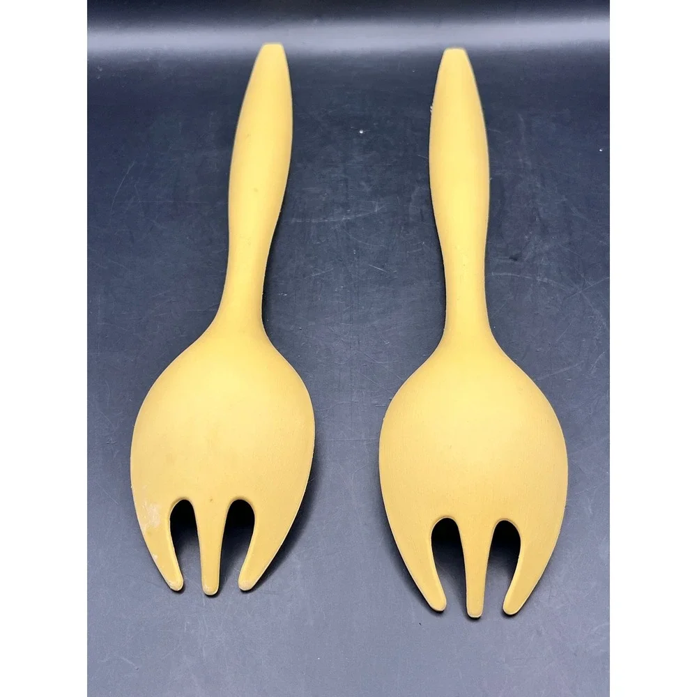 Vtg Tupperware Set of 2 Serving Utensils Salad Forks Kitchen Harvest Gold 12